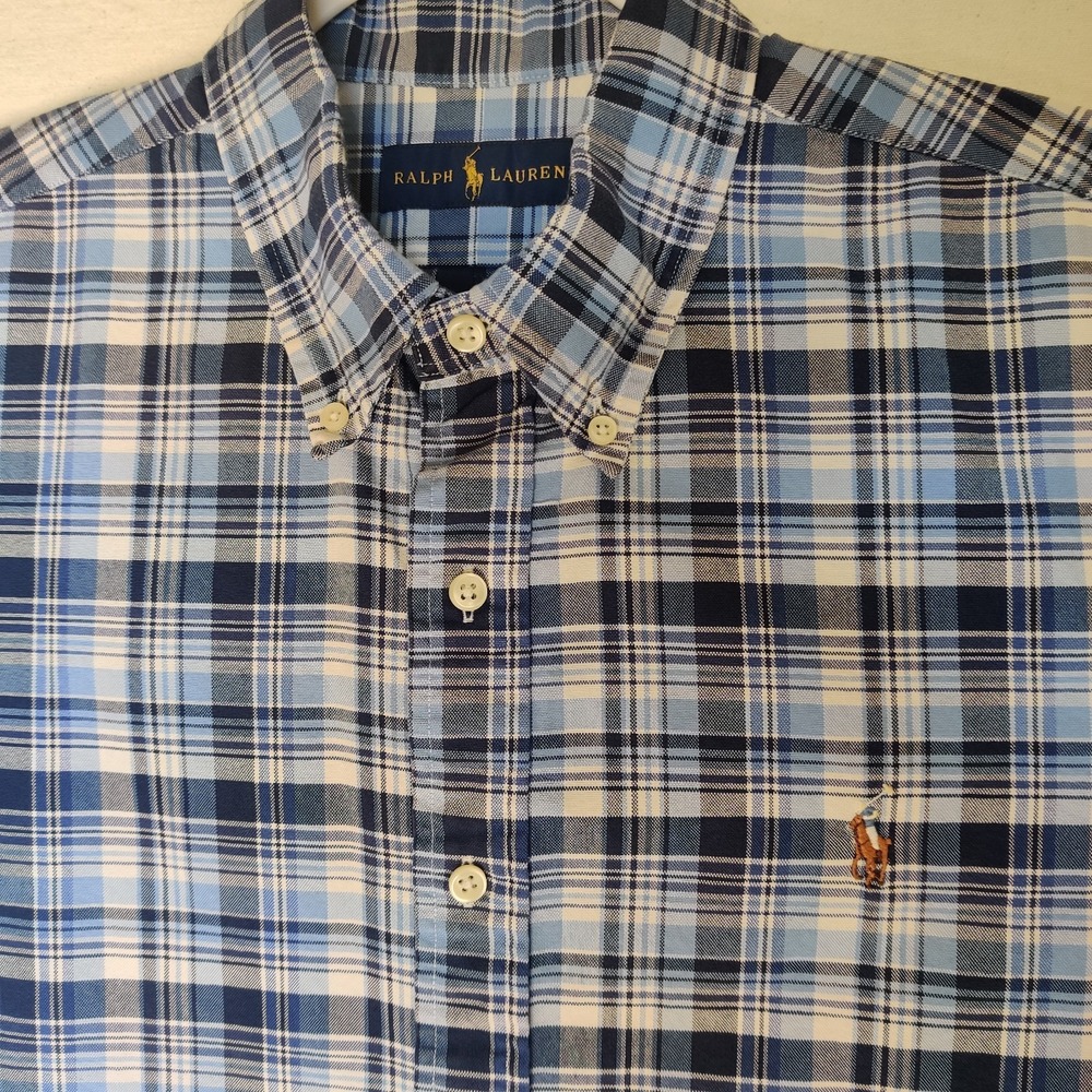 Ralph Lauren Men's 100% Cotton Blue Plaid Short Sleeve Button Down Shirt Size XL - Picture 2 of 14